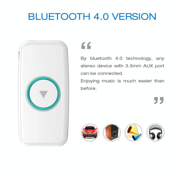 Wireless Music Receiver For Car With 3.5Mm Jack - Mini Bluetooth White