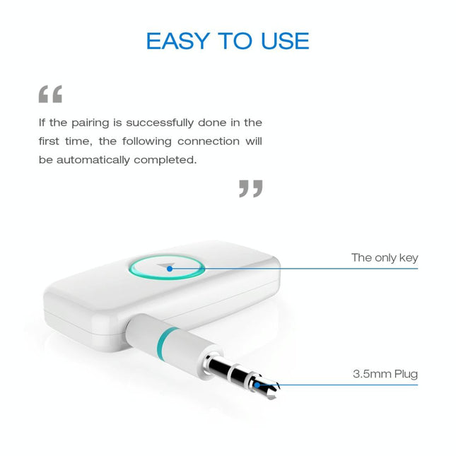 Wireless Music Receiver For Car With 3.5Mm Jack - Mini Bluetooth White