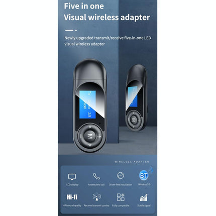 Lcd Bluetooth 5.0 Adapter Receiver / Transmitter - Black