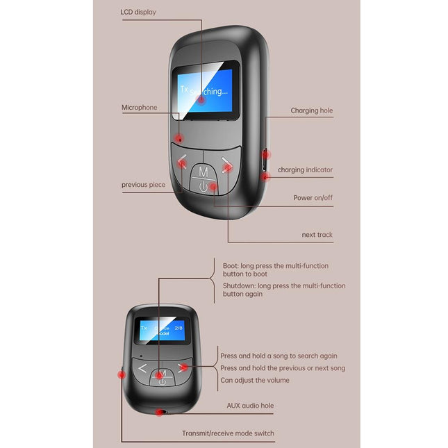 2-In-1 Bluetooth Adapter With Lcd Display - Black