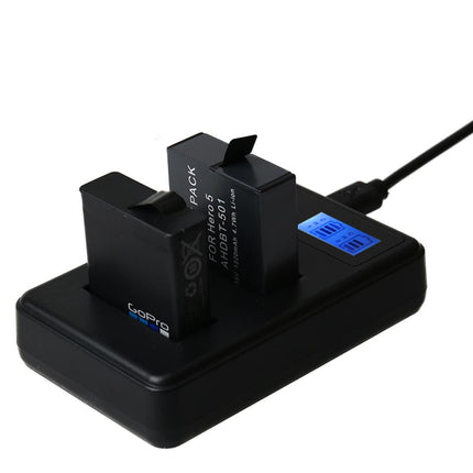 Lcd Screen Dual Batteries Charger For Gopro Hero5 With Displayed Capacity
