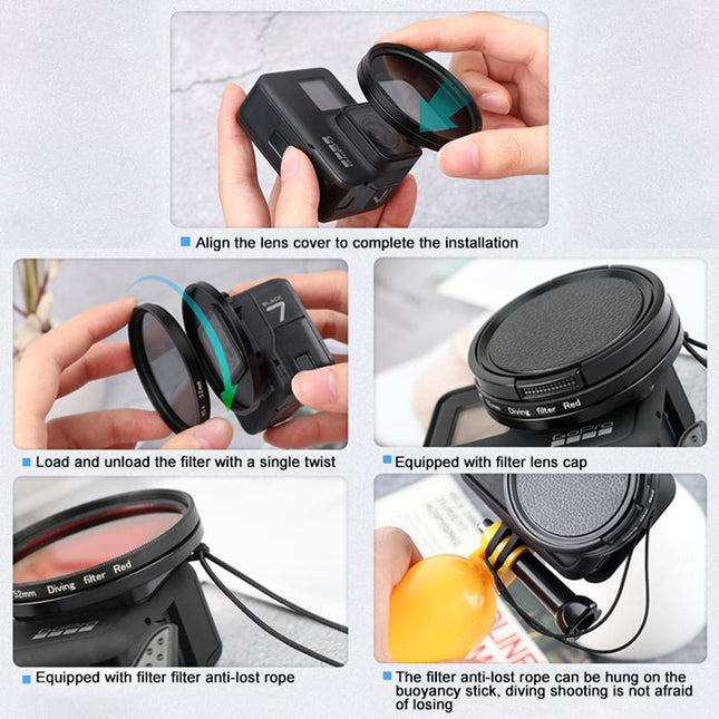 52Mm 8X Filter Kit For Gopro Hero 7 / 6 / 5 With Adapter And Lens Cap