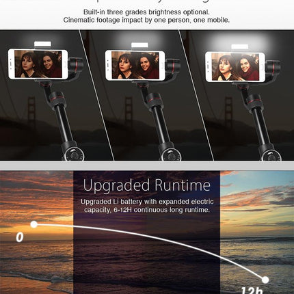 3-Axis Gimbal Stabilizer With Tripod Mount & Fill Light For Smartphones - Black