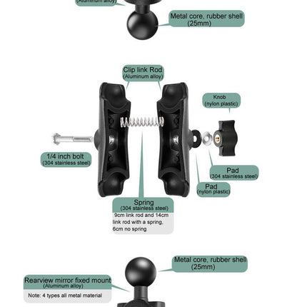 Universal Motorcycle Mount For Action Cameras With Tripod Adapter And Screw - 9Cm