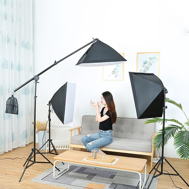 Single Light Softbox Set With Tripod And Arm Jib For Studio Flash