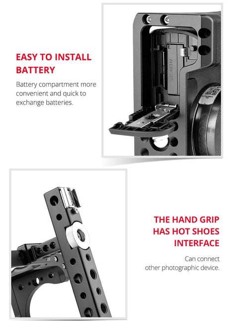 Video Camera Cage Stabilizer With Handle For Canon Eos M50 - Black