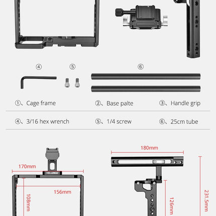 Panasonic Lumix Dc-S1H / Dc-S1 / Dc-S1R Camera Cage Stabilizer With Handle & Rail Rod Mount - Black