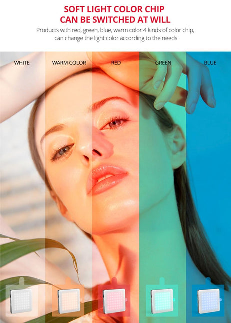 Portable 49-Led Phone Photography Fill Light With 6 Filters - Black