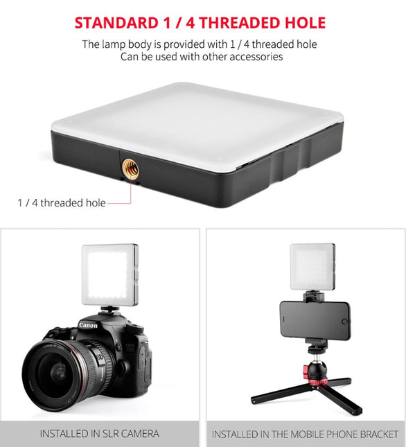 Portable 49-Led Phone Photography Fill Light With 6 Filters - Black