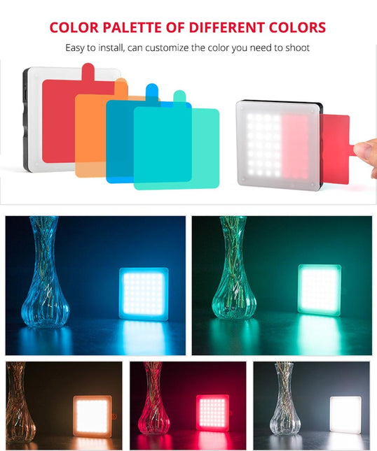 Portable 49-Led Phone Photography Fill Light With 6 Filters - Black