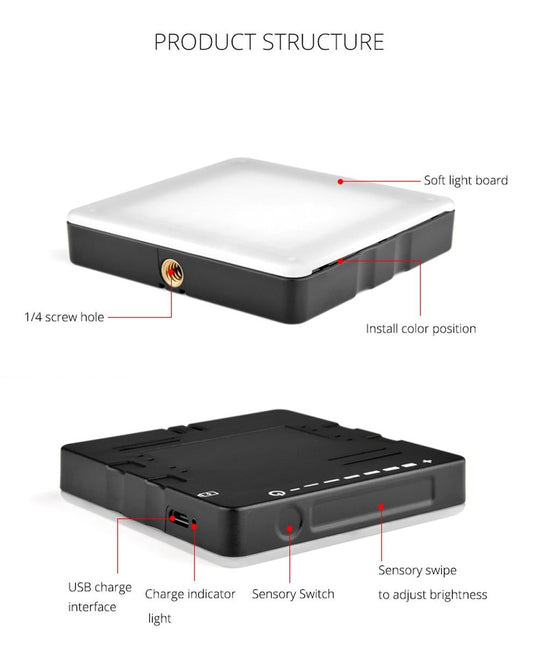 Portable 49-Led Phone Photography Fill Light With 6 Filters - Black