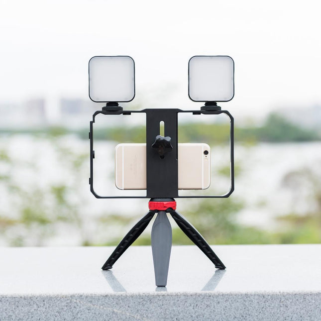 Vlogging Live Broadcast Led Selfie Light Video Rig With Smartphone Handle And Tripod