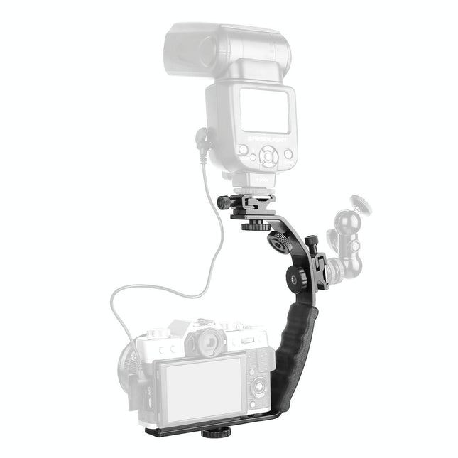 Aluminum L-Shaped Flash Bracket Camera Holder - Black