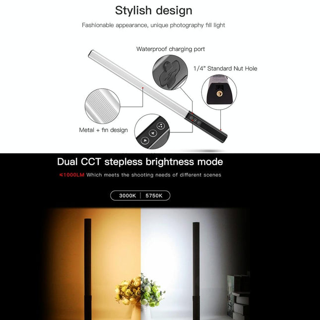 Handheld Led Fill Light For Video 1000Lm Dual Colour Black