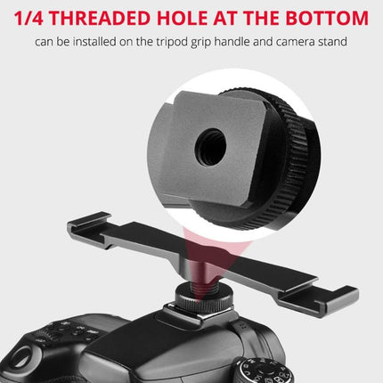 Aluminum Dual Cold Shoe Mount Adapter Extension Bracket - Black