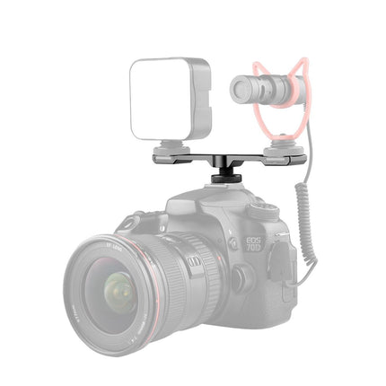 Aluminum Dual Cold Shoe Mount Adapter Extension Bracket - Black