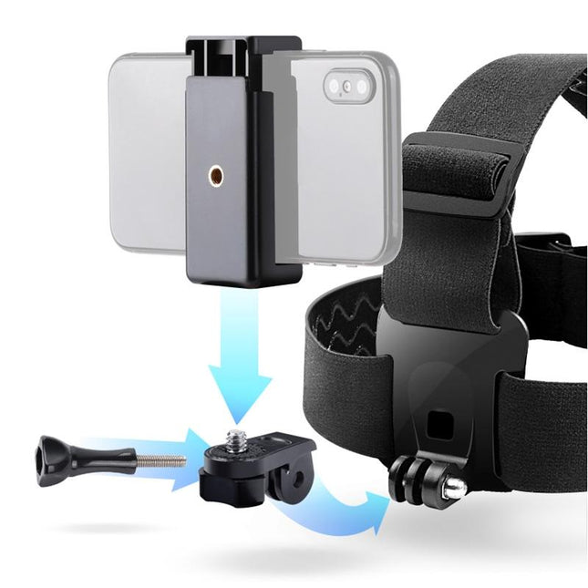 Adjustable Head Strap With Phone Clamp For Gopro And Action Cameras