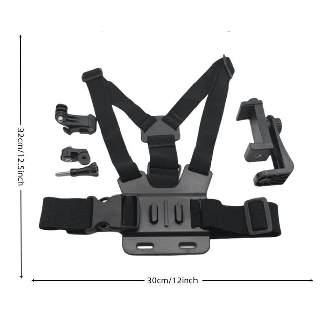 Adjustable Body Mount Belt With Phone Clamp For Action Cameras And Smartphones