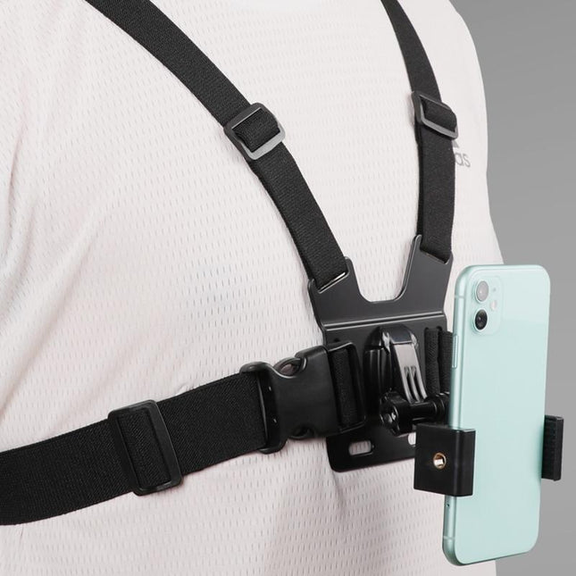 Adjustable Body Mount Belt With Phone Clamp For Action Cameras And Smartphones