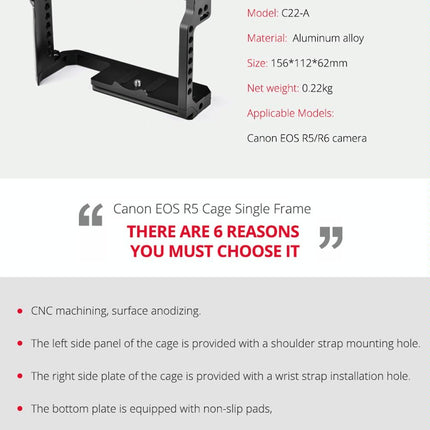 Video Camera Cage Stabilizer For Canon Eos R5 / R6 / R - Black