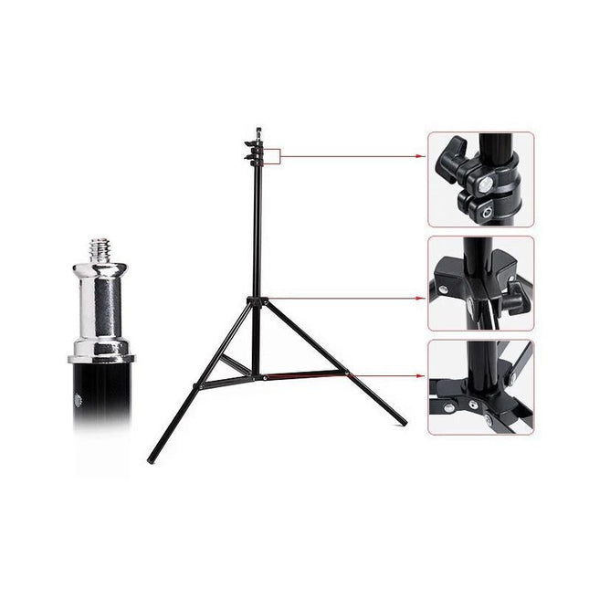 Aluminum Light Stand For Studio Flash - 2.0M Height - Black
