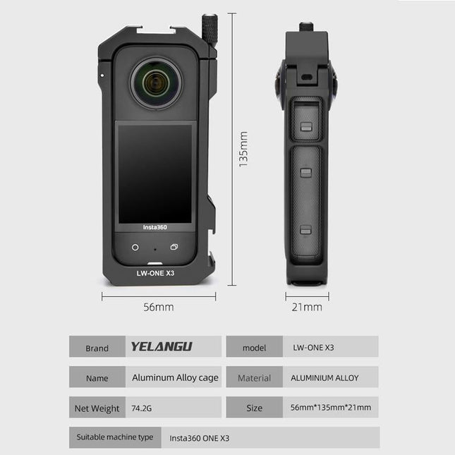 Extended Metal Cage For Insta360 X3 Camera