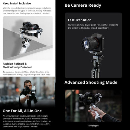 Aircross S 3 Axis Foldable Handheld Gimbal Stabilizer For Dslr Cameras And Smart Phone White