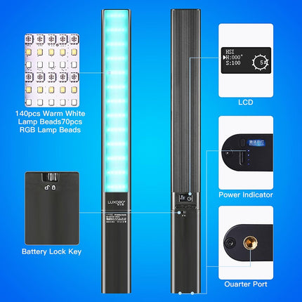 Handheld Rgb Led Video Light With App Control - Black