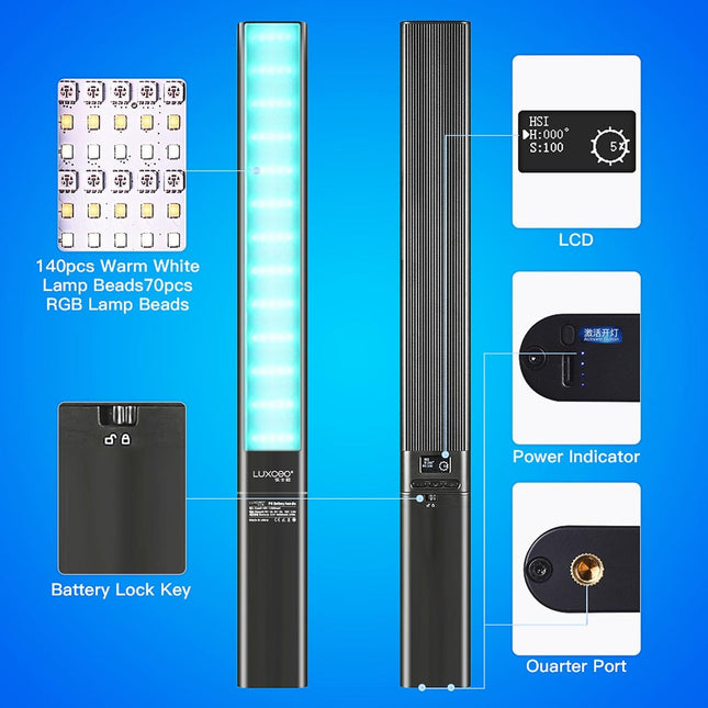 Handheld Rgb Led Video Light With App Control - Black