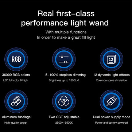 Handheld Rgb Led Video Light With App Control - Black