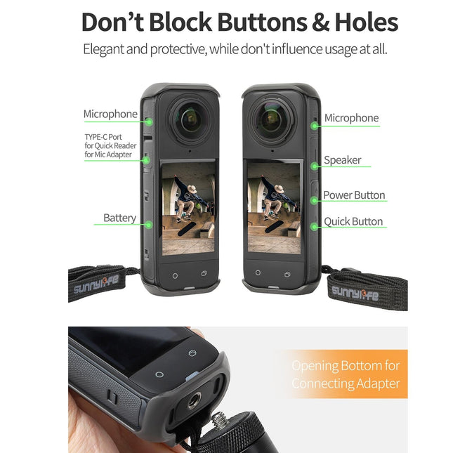 Graphene Protective Case For Insta360 X4 With Hand Strap - Black