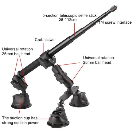 Selfie Stick Kit With Dual Leg And Single Suction Cups