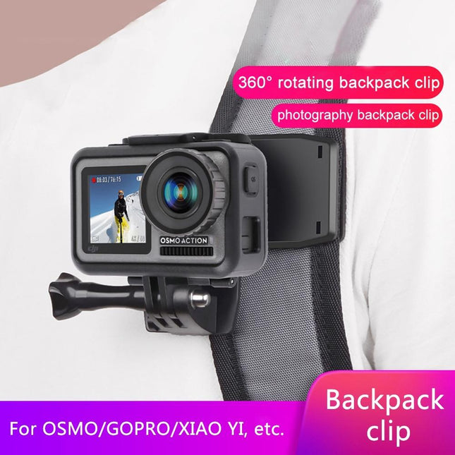 360 Degree Backpack Mount For Gopro Dji And Other Action Cameras - Rotating Clip Clamp