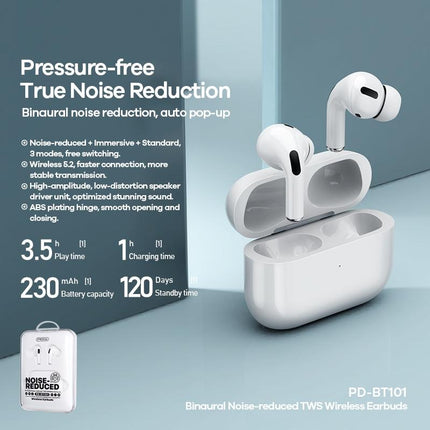Proda Tws Wireless Earphones - Noise Canceling Binaural White