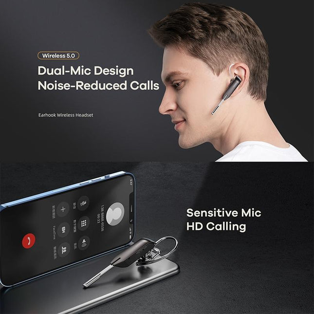 Wireless Metal Bluetooth Earphone With Noise Reduction - Black