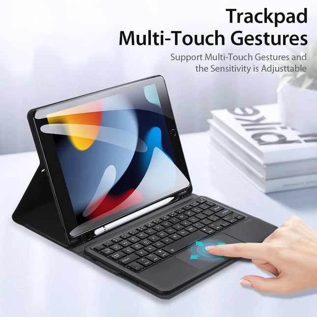 Smart Leather Case With Touchpad For Ipad 10.2 - Black