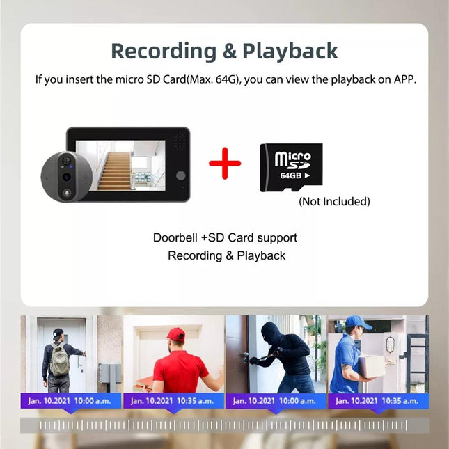 Smart Wifi Doorbell With Night Vision & Motion Detection - 4.3 Inch Screen