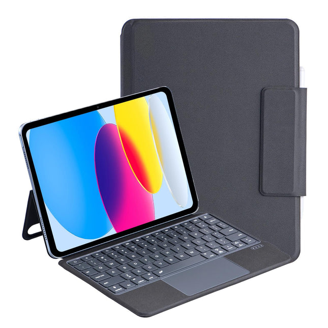 10.9 Ipad 10Th Gen 2022 Bluetooth Keyboard Case - Black Leather With Backlight
