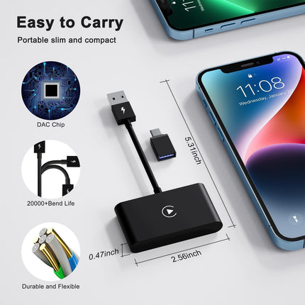 Wireless Carplay Adapter For Iphone - Usb & Usb-C