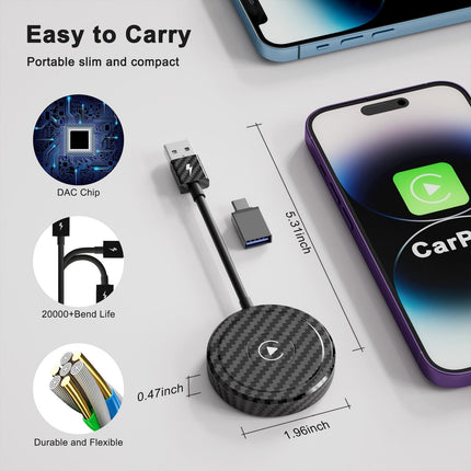 Wireless Carplay Adapter For Iphone - Carbon Fiber Usb & Usb-C