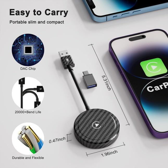 Wireless Carplay Adapter For Iphone - Carbon Fiber Usb & Usb-C