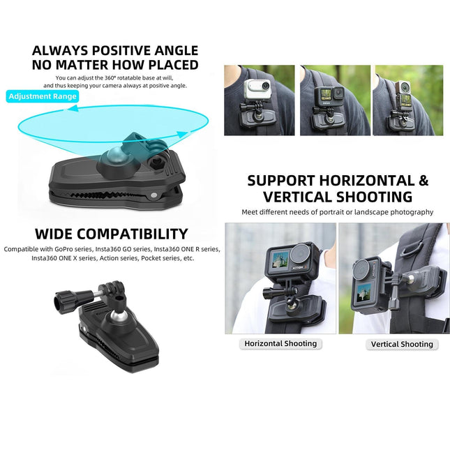 360 Degree Swivel Backpack Clip For Magnetic Action Camera Mount