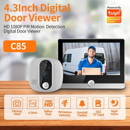 Smart Wifi Door Viewer With Wide-Angle Pir & Night Vision 1080P 4.3 Inch Dingdong Photo
