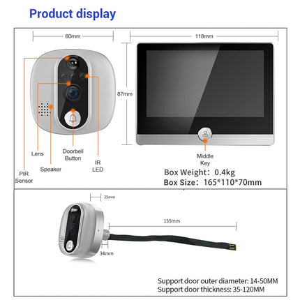 Smart Wifi Door Viewer With Wide-Angle Pir & Night Vision 1080P 4.3 Inch Dingdong Photo