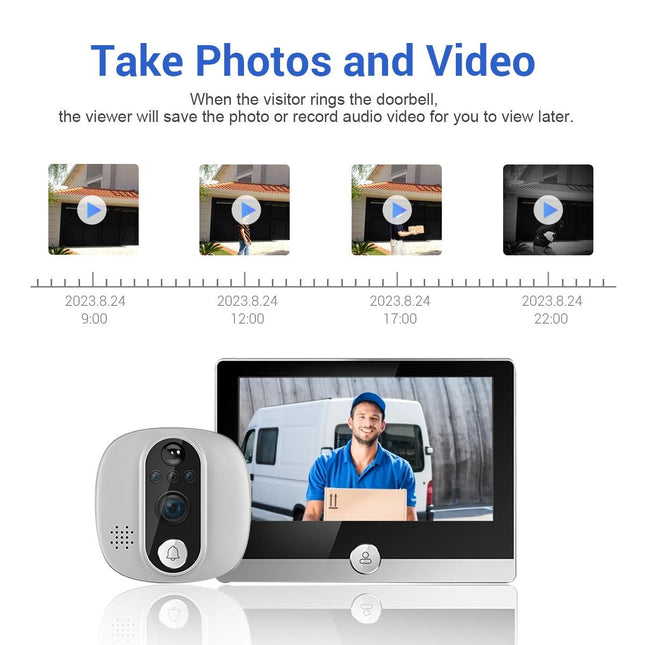 Smart Wifi Door Viewer With Wide-Angle Pir & Night Vision 1080P 4.3 Inch Dingdong Photo