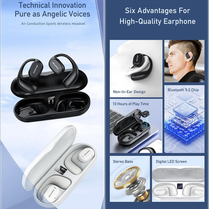 Black T69 Sport Tws Bluetooth Earbuds With Air Conduction