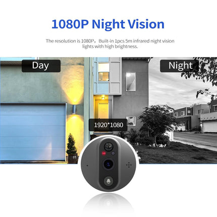 Smart Wifi Door Viewer With Wide-Angle Pir & Night Vision - 1080P 4.3 Inch Dingdong Photo White