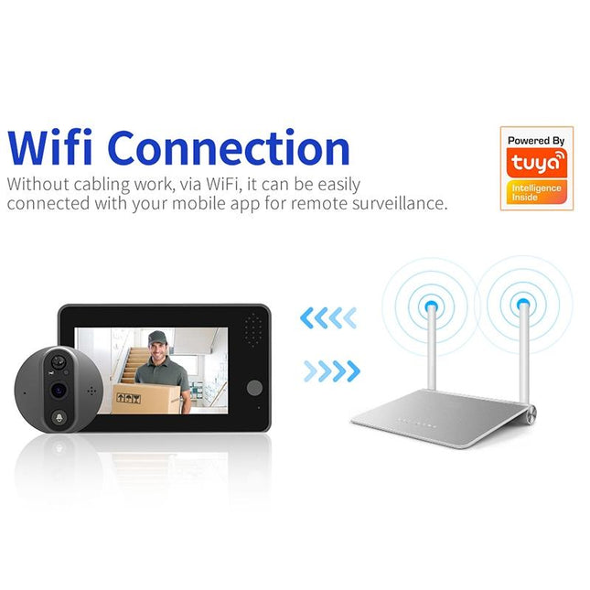 Smart Wifi Door Viewer With Wide-Angle Pir & Night Vision - 1080P 4.3 Inch Dingdong Photo White