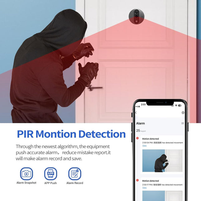 Smart Wifi Door Viewer With Wide-Angle Pir & Night Vision - 1080P 4.3 Inch Dingdong Photo White
