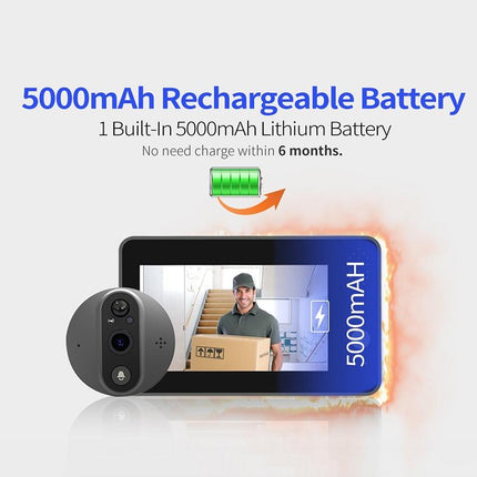 Smart Wifi Door Viewer With Wide-Angle Pir & Night Vision - 1080P 4.3 Inch Dingdong Photo White